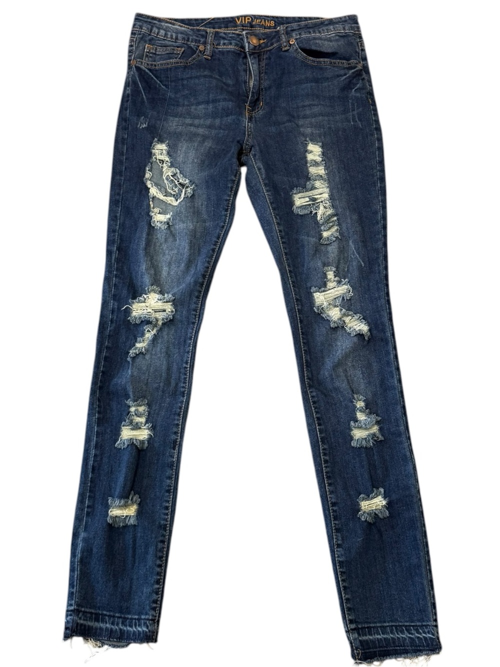 VIP Jeans Dark Blue Distressed Skinny Jeans Size 11/12